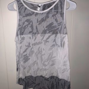 White and grey textured open back fabletics tank